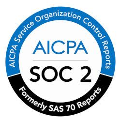 AICPA SOC 2 certification badge with blue and black rings