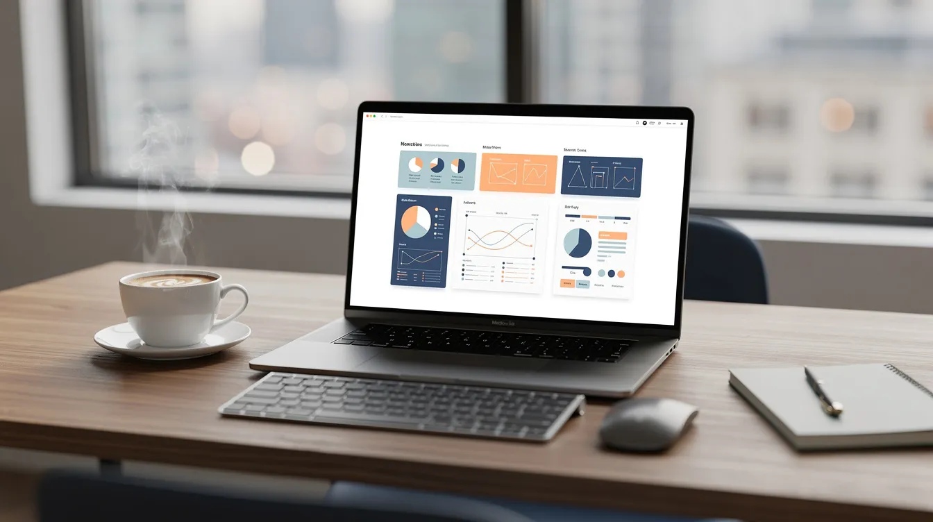 A professional workspace featuring a laptop displaying a web design project, accompanied by a coffee cup on a neatly organized desk. This setup reflects a creative environment typical of a reputable web design company, emphasizing the importance of design services and user experience in web development.