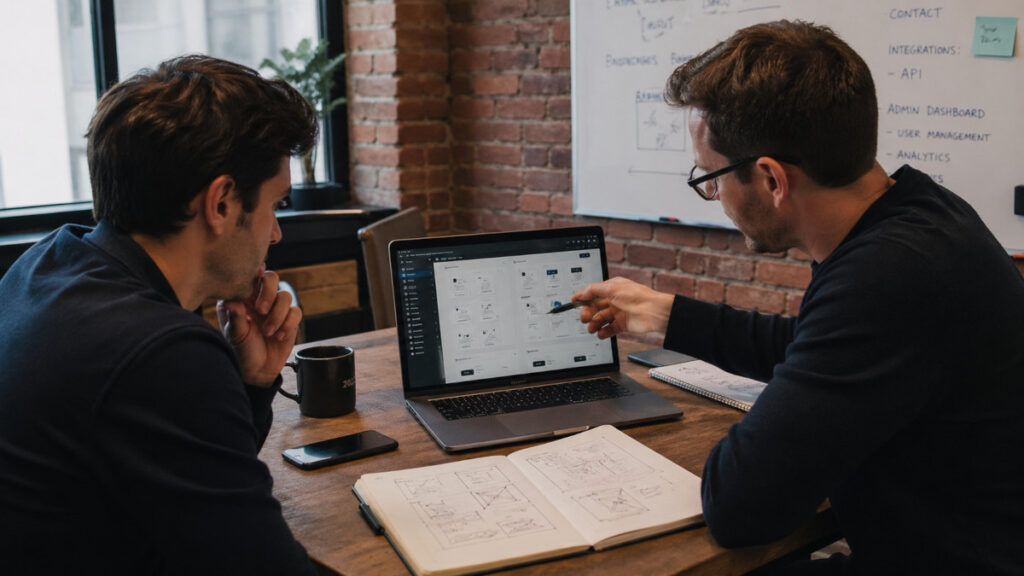 Custom website planning with wireframes and development notes