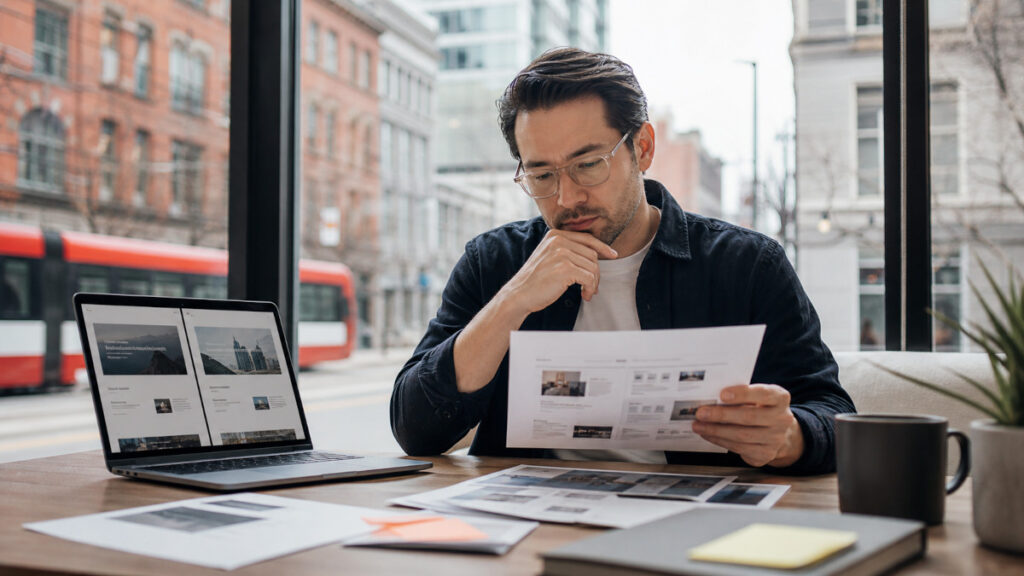 Man working on web design at desk in Toronto office